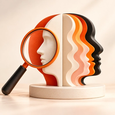 A magnifying glass comparing layered profiles with different contours.