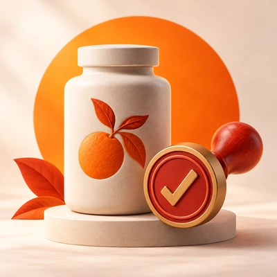 A plain product container beside a stamp to illustrate descriptive-name assessment.