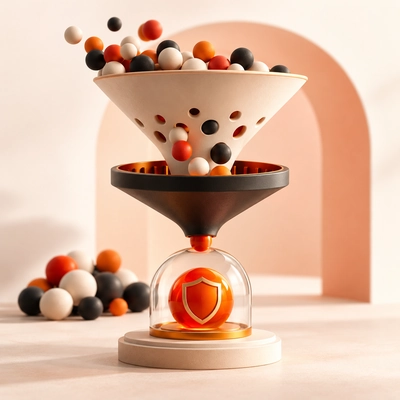 A filtering funnel separating candidates above a protected final choice.