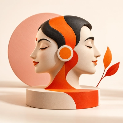 Two contrasting profiles joined by one circular identity element.
