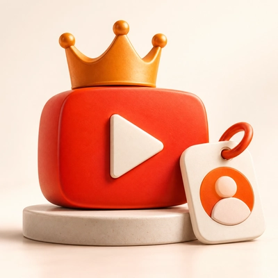 A play-button symbol with a crown beside a channel identity tag.